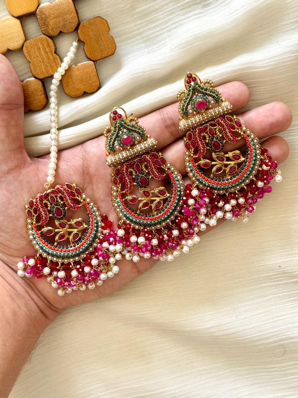 Nauratan Earings & Teeka