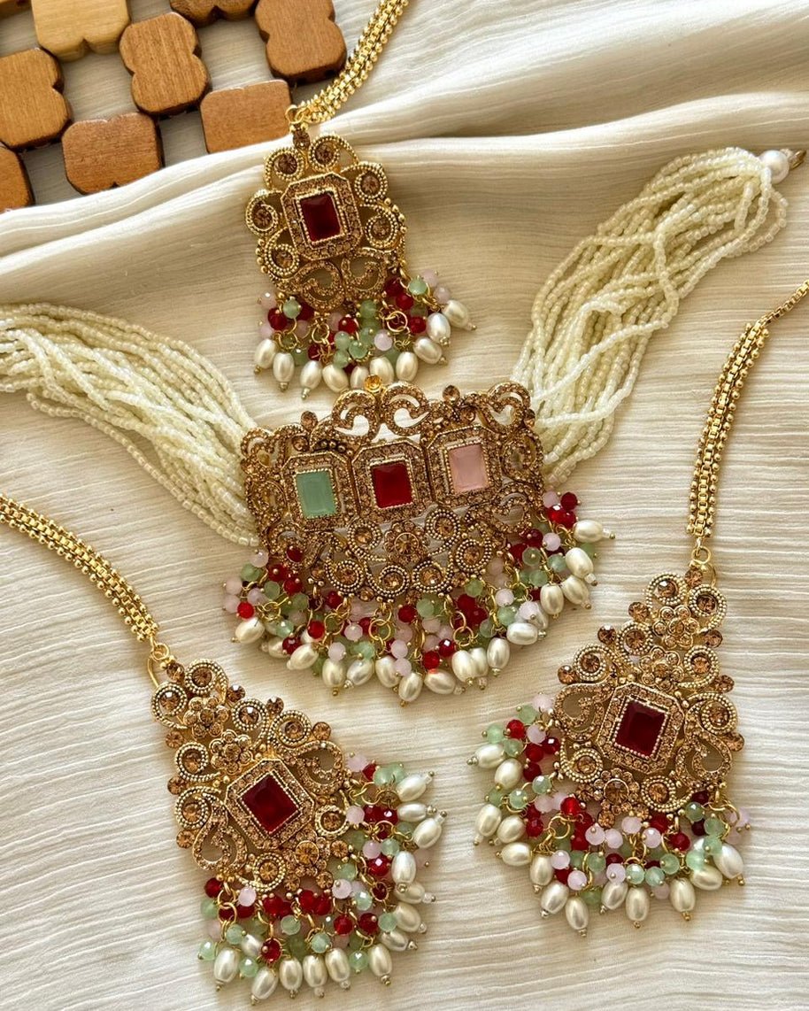 Designer’s Rajwadi Zircon Choker Set