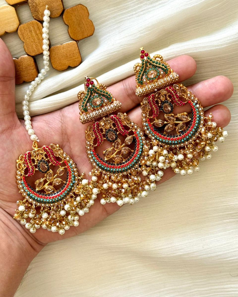 Nauratan Earings & Teeka