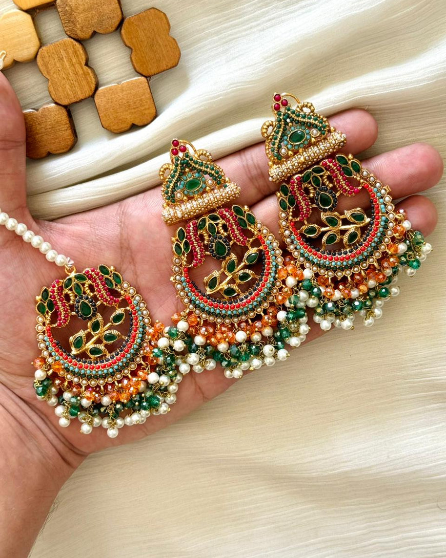 Nauratan Earings & Teeka