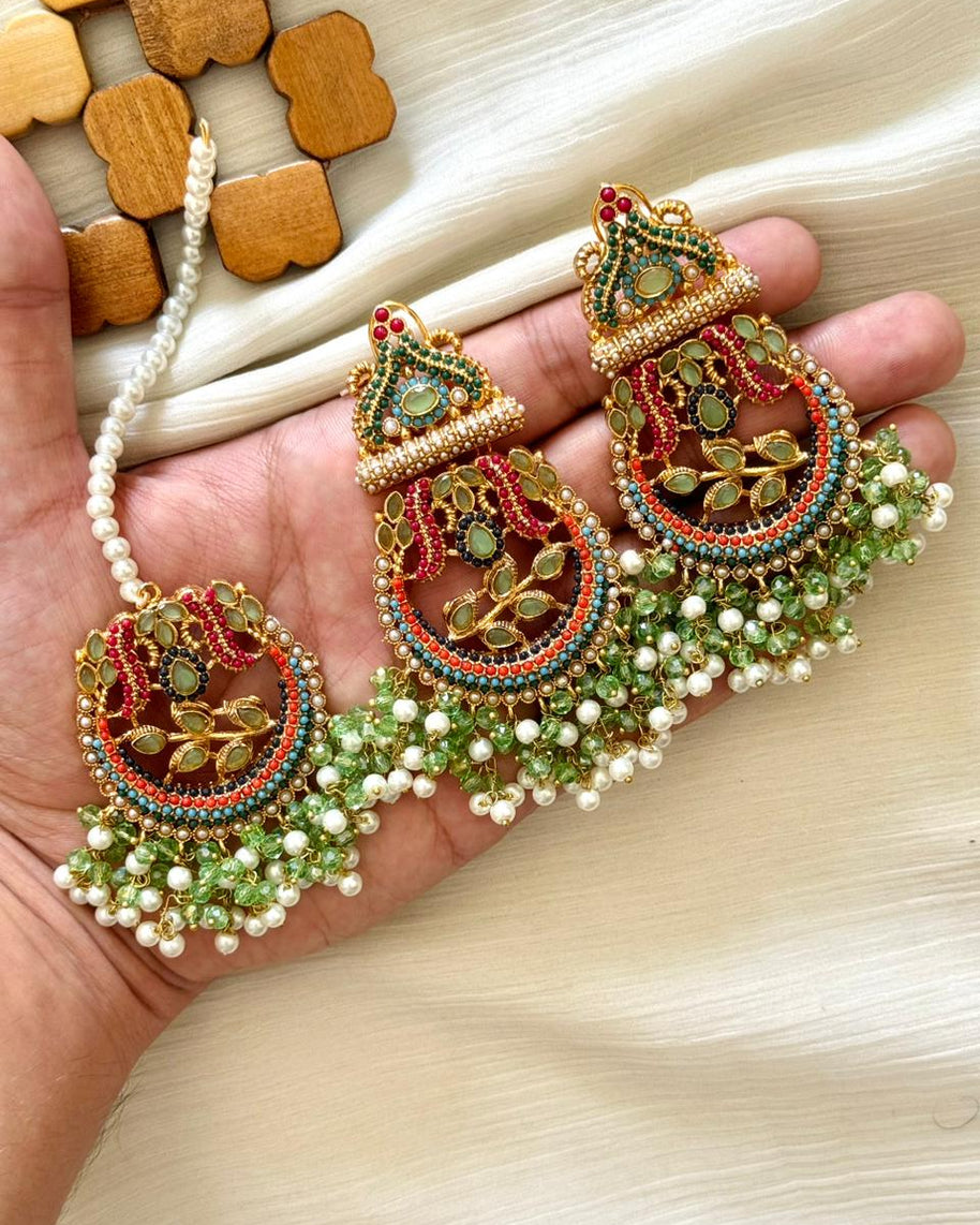 Nauratan Earings & Teeka