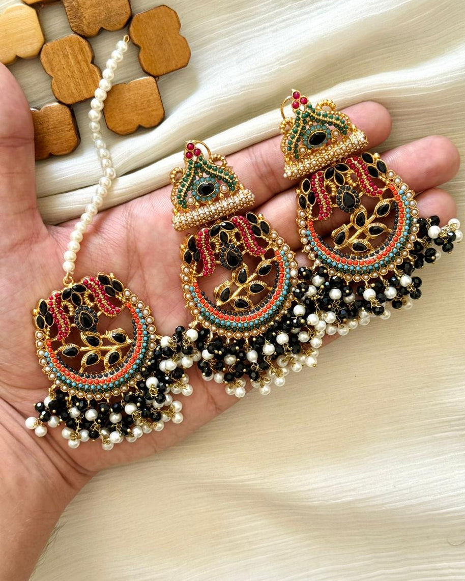 Nauratan Earings & Teeka