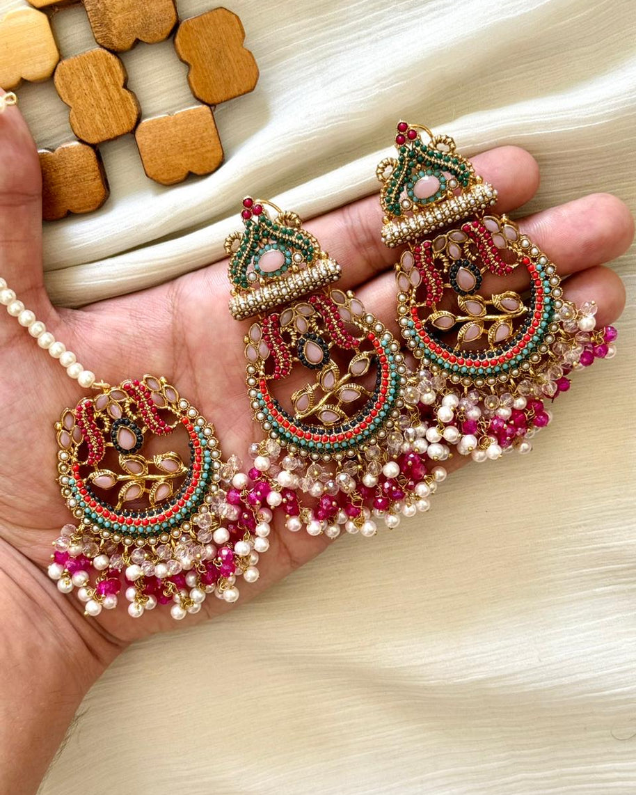 Nauratan Earings & Teeka