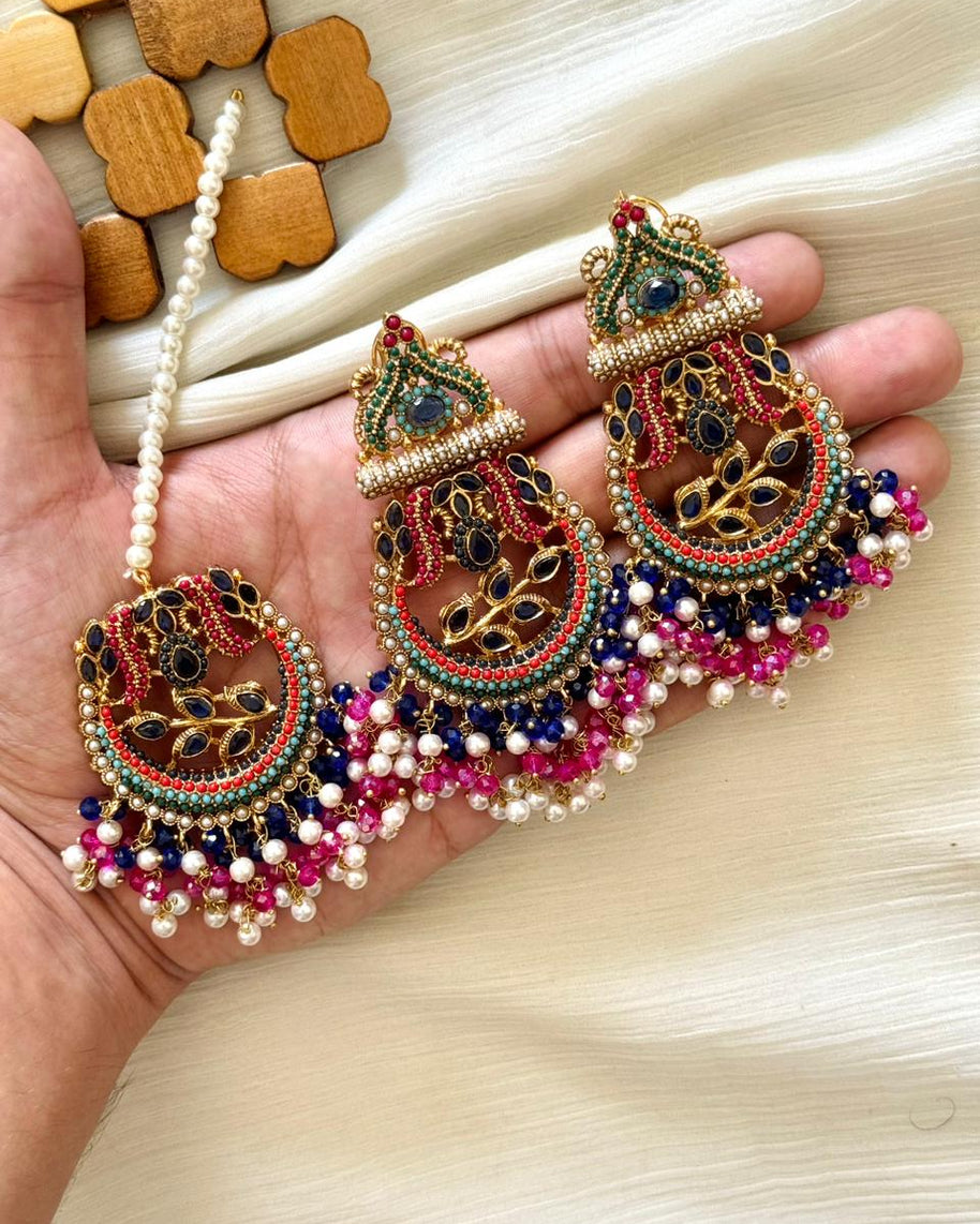 Nauratan Earings & Teeka