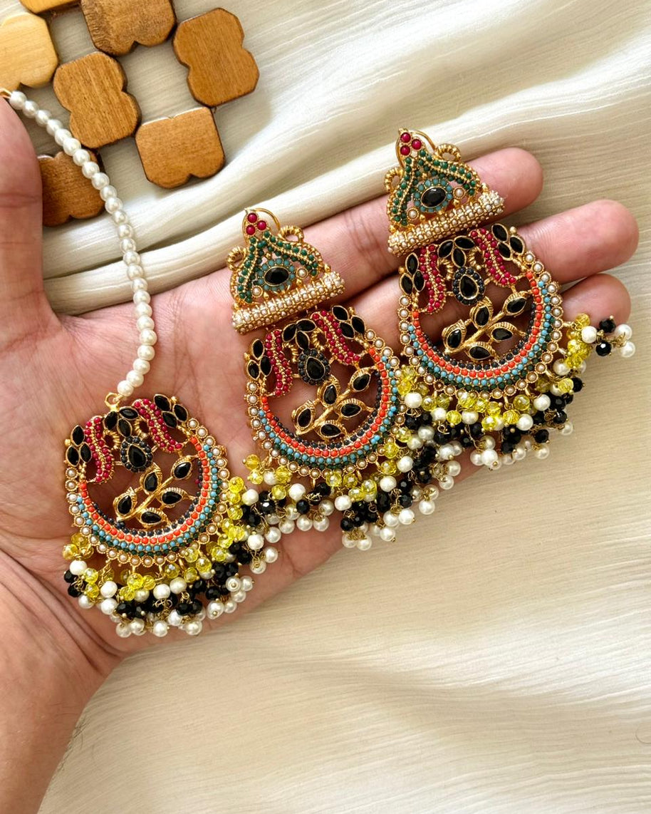 Nauratan Earings & Teeka