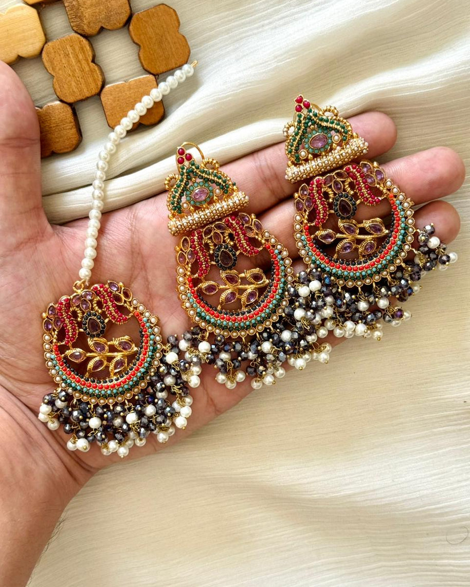 Nauratan Earings & Teeka