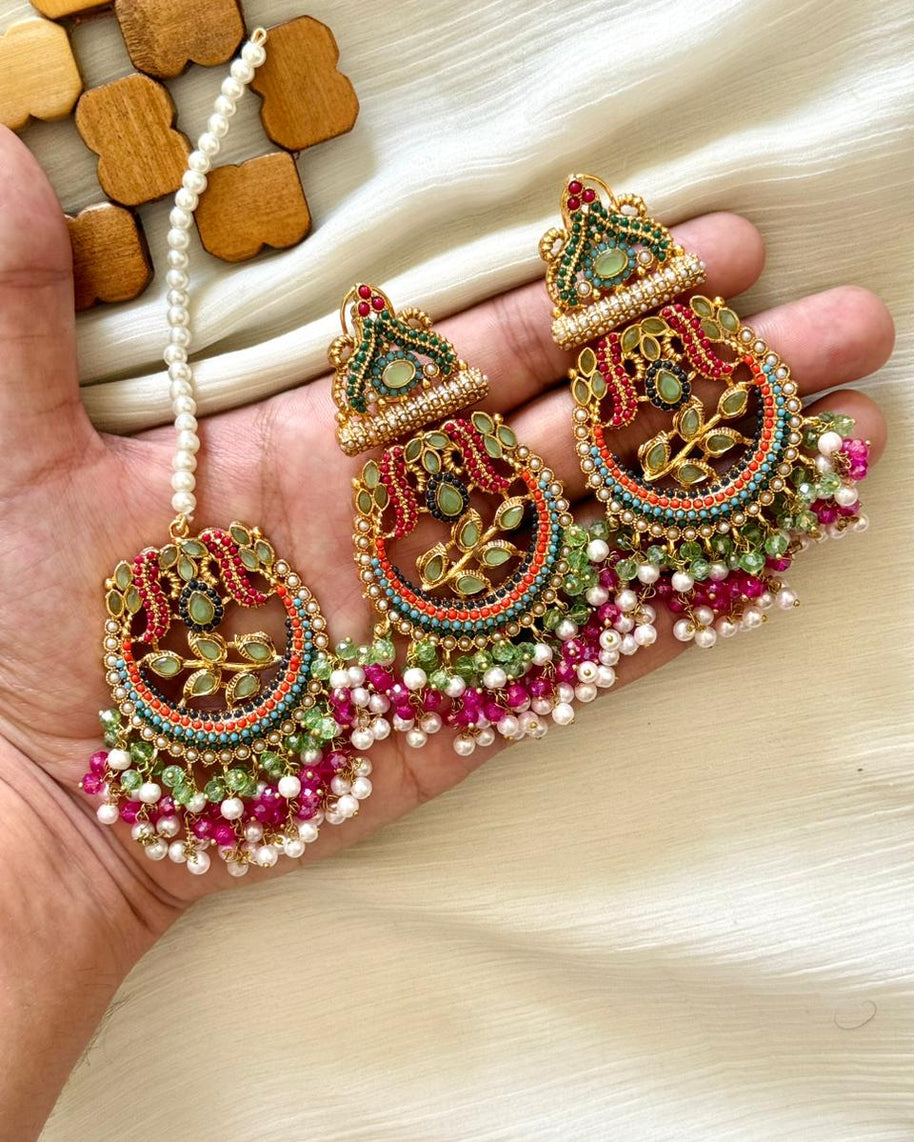 Nauratan Earings & Teeka