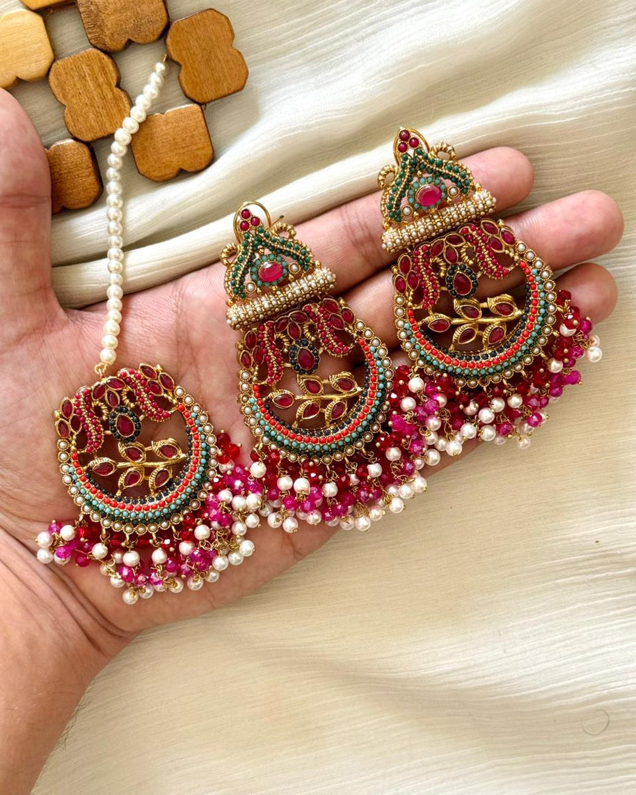 Nauratan Earings & Teeka